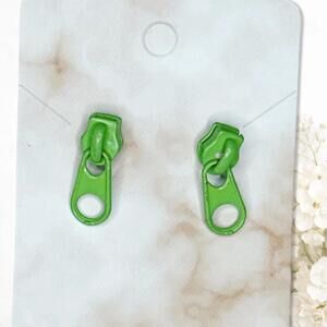 6091. Green Zipper Earrings Enamel